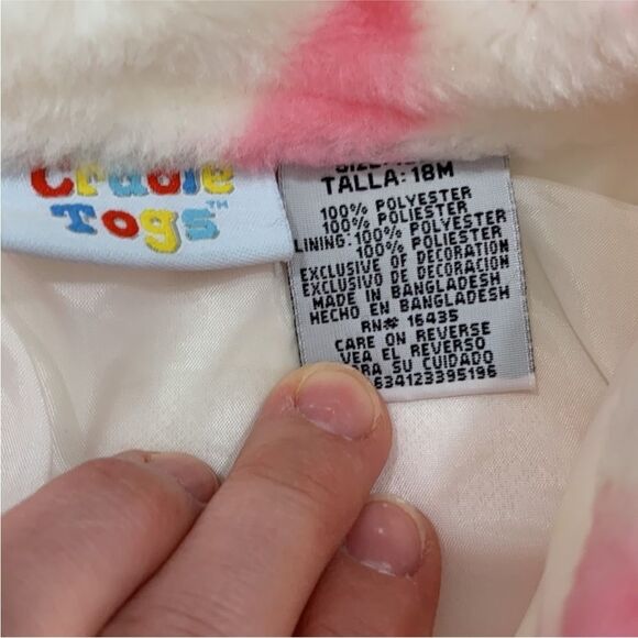 Cradle Togs | Girls Pink Hearts Plush Soft White Coat Jacket Size 18M - Picture 6 of 9